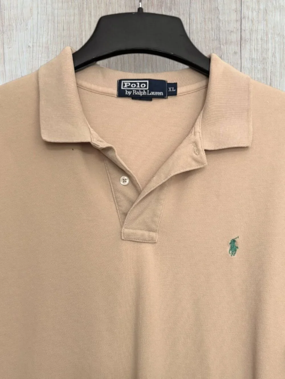 Vintage Polo by Ralph Lauren Polo Shirt Khaki Tan Green Pony Cotton XL USA